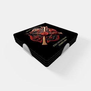 Fire Department Emblem of courage and dedication Coaster Set