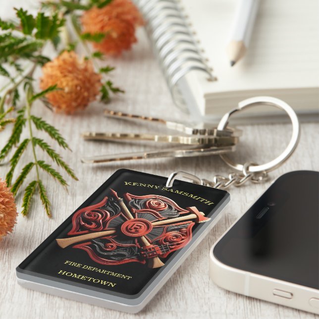 Fire Department Emblem of courage and dedication Keychain (Front Right)