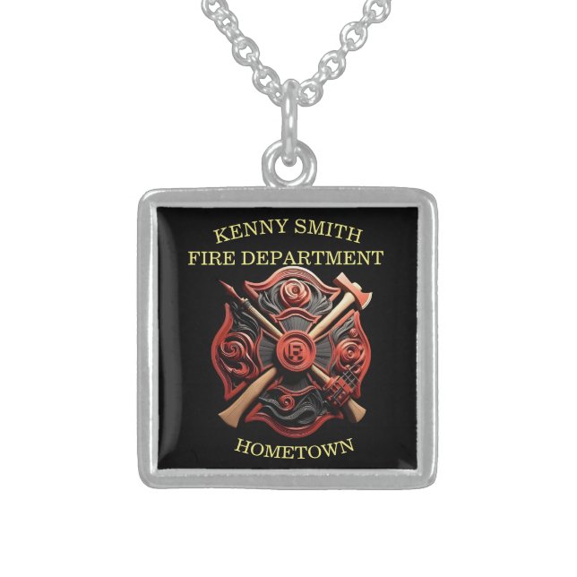 Fire Department Emblem of courage and dedication Sterling Silver Necklace (Front)