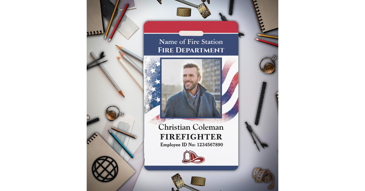 Fire Department Employee Firefighter Photo ID Card Badge | Zazzle