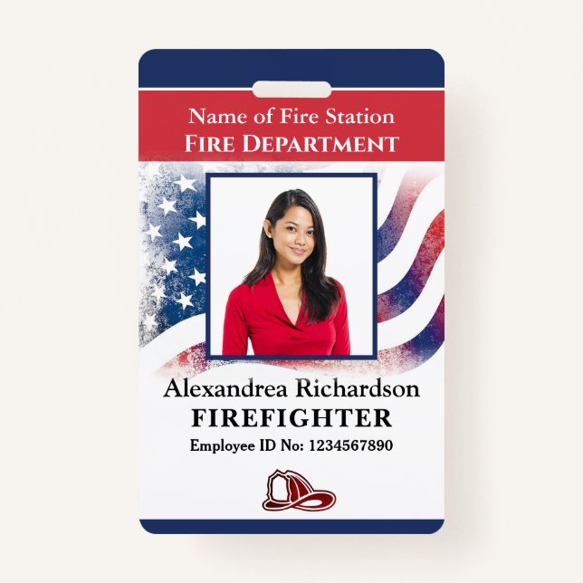 Fire Department Employee Firefighter Photo ID Card Badge (Front)