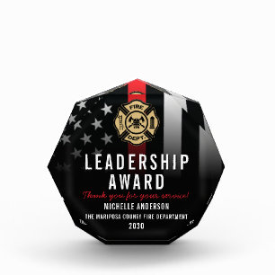 Fire Department Employee Logo Red Line Leadership Acrylic Award