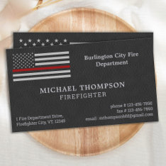 Fire Department Faux Leather Fireman Firefighter Business Card at Zazzle