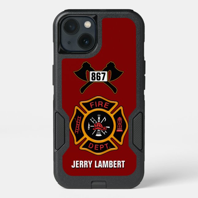 Fire Department Firefighter Badge Name Template Otterbox iPhone Case (Back)