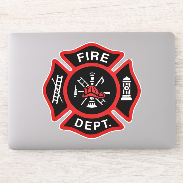 Fire Department Firefighter Badge Red Sticker (Computer)