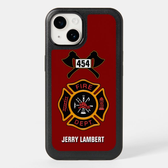 Fire Department Firefighter Emblem Name Template Otterbox iPhone Case (Back)