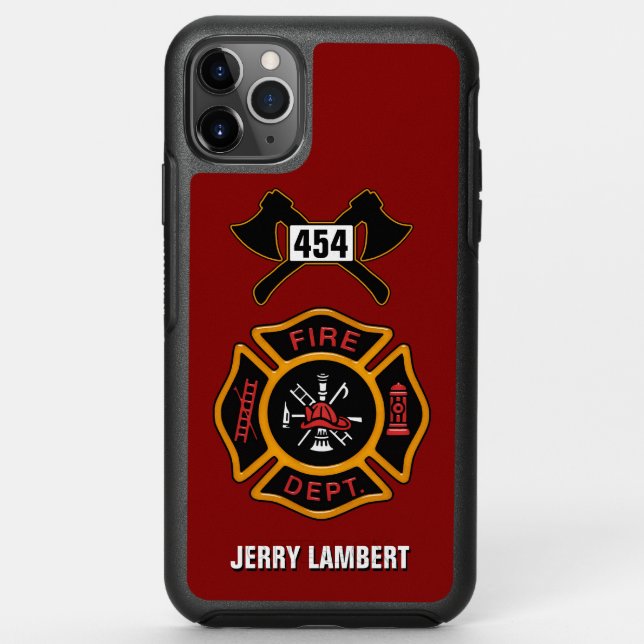 Fire Department Firefighter Emblem Name Template Otterbox iPhone Case (Back)