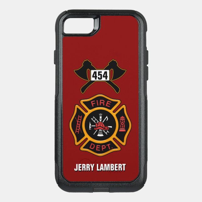 Fire Department Firefighter Emblem Name Template Otterbox iPhone Case (Back)
