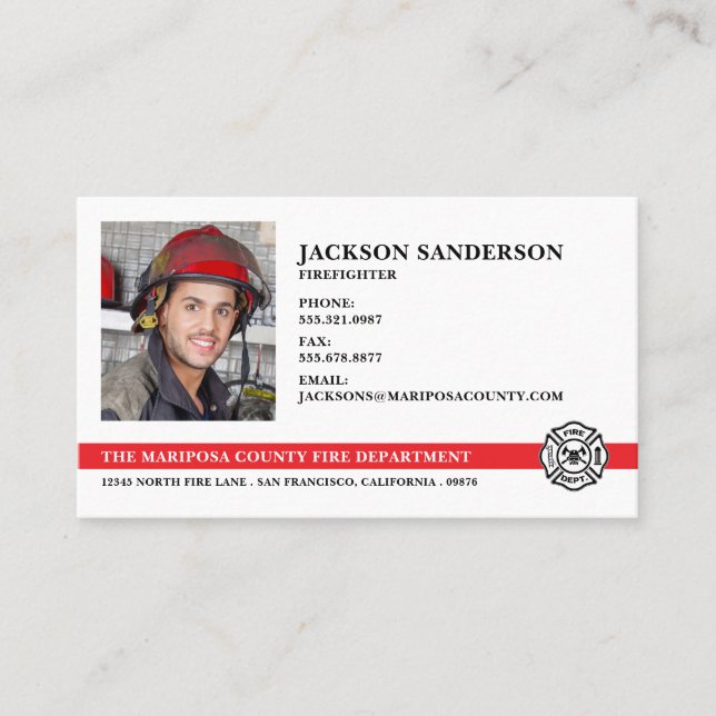 Fire Department Firefighter Logo Fireman Photo Business Card (Front)