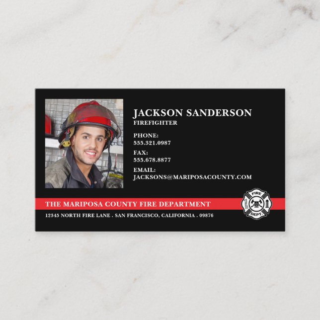 Fire Department Firefighter Logo Fireman Photo Business Card (Front)