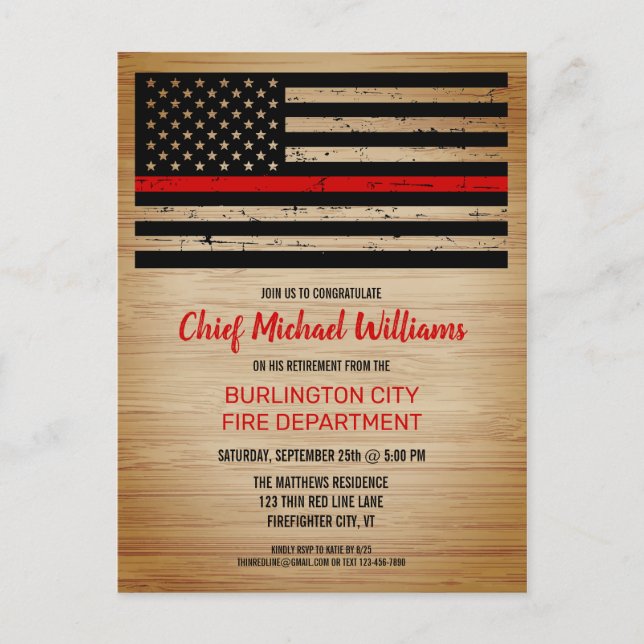 Fire Department Fireman Firefighter Retirement Invitation Postcard (Front)
