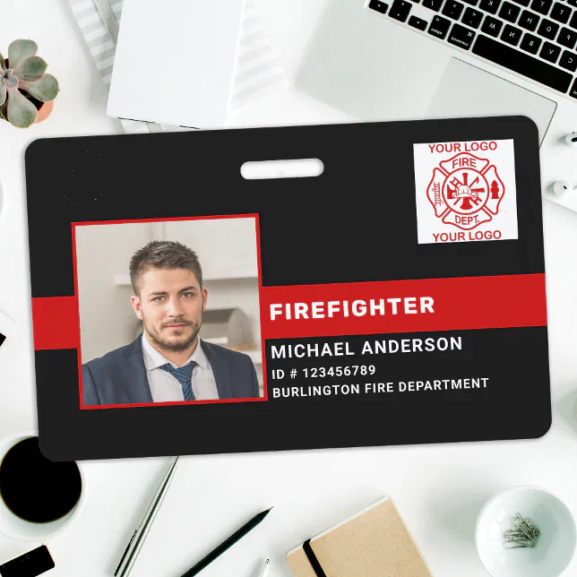 Fire Department Fireman ID Photo Firefighter ID Badge | Zazzle