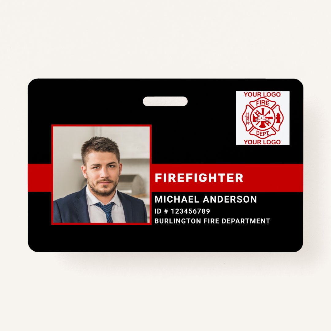Fire Department Fireman ID Photo Firefighter ID Badge | Zazzle