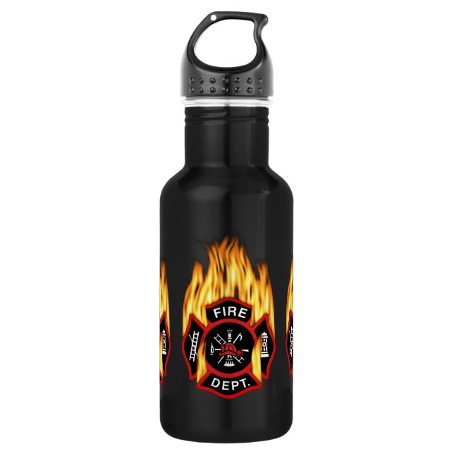Fire Department Flaming Badge Stainless Steel Water Bottle (Front)