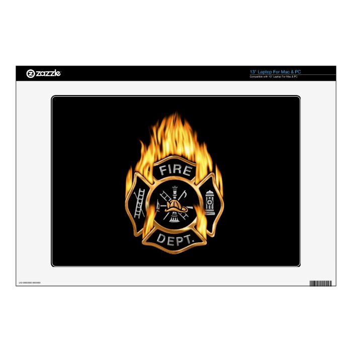 Fire Department Flaming Gold Badge Decal For Laptop