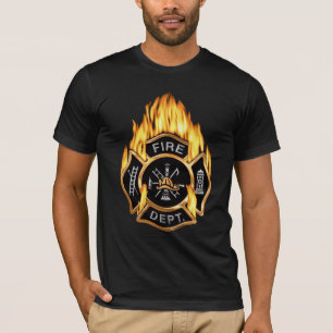 Fire Department Flaming Gold  Badge T-Shirt