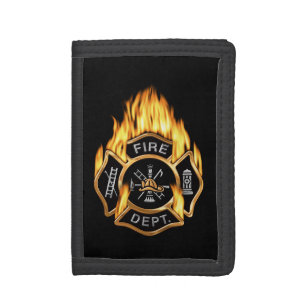 Fire Department Flaming Gold Badge Trifold Wallet