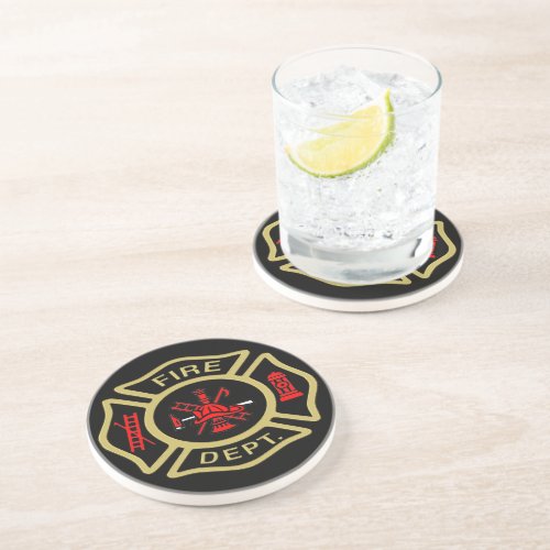 Fire Department Gold And Red Badge Coaster