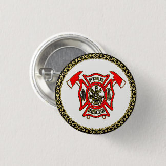 Fire Department Gold And Red Badge With Fire Axes Button