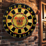 Fire Department Gold And Red Badge With Fire Axes Dart Board<br><div class="desc">Fire Department logo Gold And Red Badge With Fire Axes 
Great for firemen and first respondents. Personalize with your name and department home town and more.monogram</div>