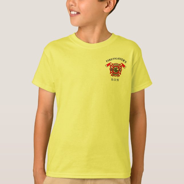 Fire Department Gold And Red Badge With Fire Axes T-Shirt (Front)