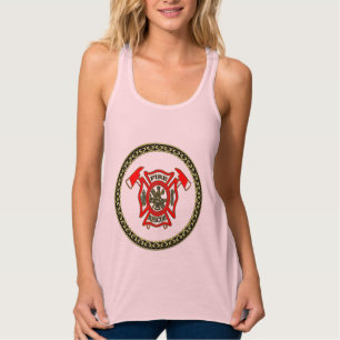 Fire Department Gold And Red Badge With Fire Axes Tank Top