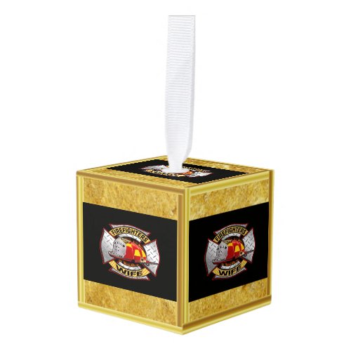 Fire Department Gold And Silver Wife Badge Cube Ornament