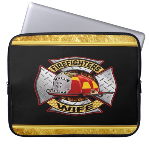 Fire Department Gold And Silver Wife Badge Laptop Sleeve