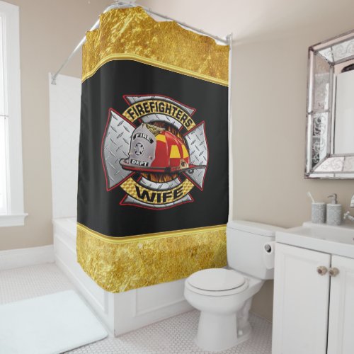 Fire Department Gold And Silver Wife Badge Shower Curtain