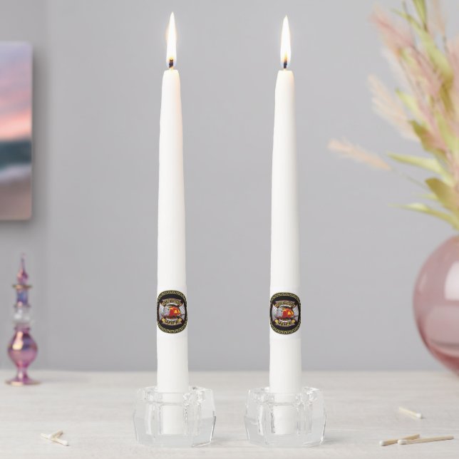 Fire Department Gold And Silver Wife Badge Taper Candle (In Situ)