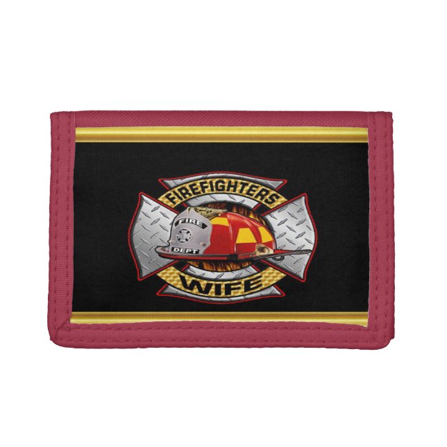 Fire Department Gold And Silver Wife Badge Trifold Wallet (Front)