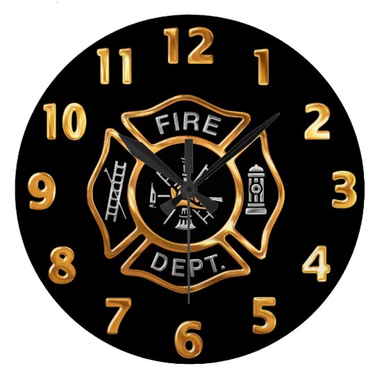 Fire Department Gold Badge Large Clock