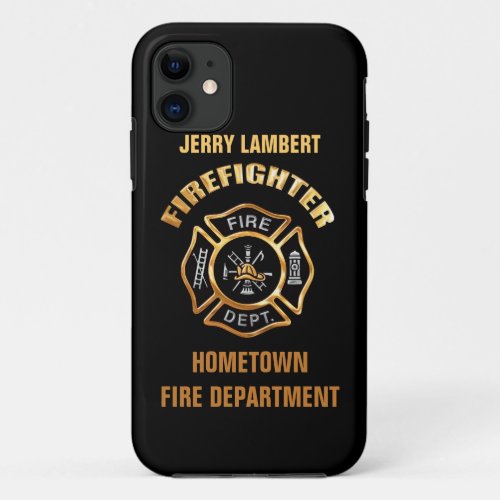 Fire Department Gold Name Template iPhone 11 Case