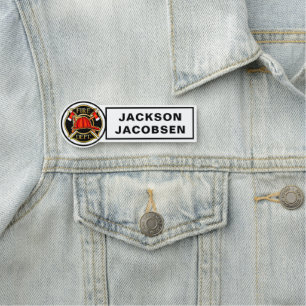 Fire Department Helmet and Axes Black and White Name Tag