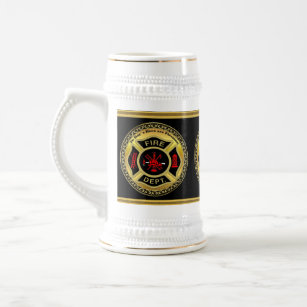 Fire Department logo Black And Gold Badge Beer Stein