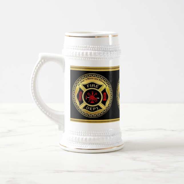 Fire Department logo Black And Gold Badge Beer Stein (Left)