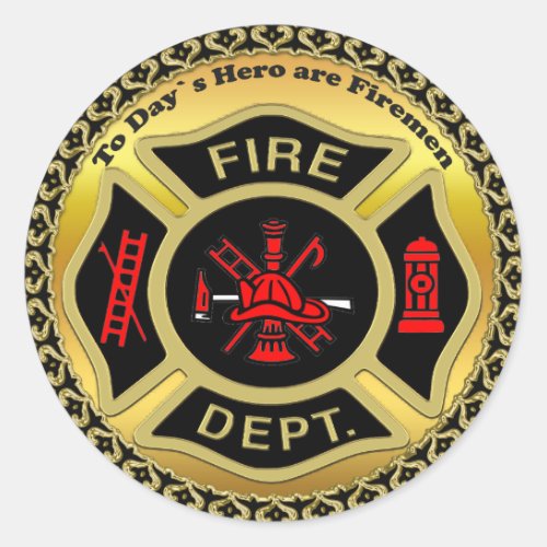 Fire Department logo Black And Gold Badge Classic Round Sticker