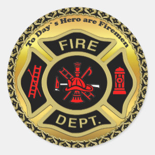 Fire Department logo Black And Gold Badge Classic Round Sticker