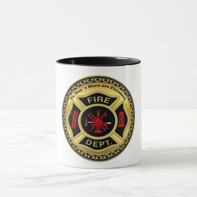 Fire Department logo Black And Gold Badge Mug (Center)