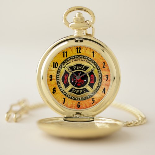 Fire Department logo Black And Gold Badge Pocket Watch
