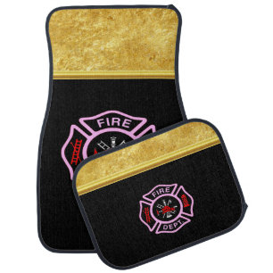 Fire Department logo Black And Pink Badge Car Floor Mat