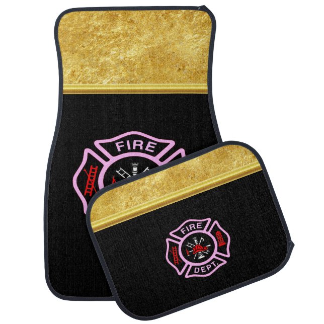 Fire Department logo Black And Pink Badge Car Floor Mat (Set)