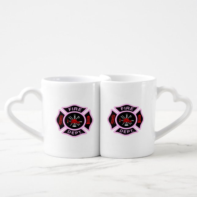 Fire Department logo Black And Pink Badge Coffee Mug Set (Front Nesting)