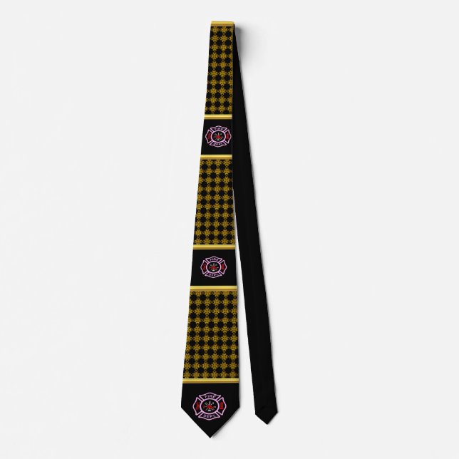 Fire Department logo Black And Pink Badge Neck Tie (Front)