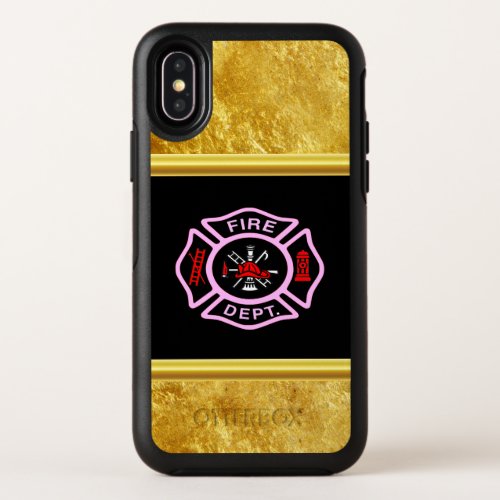 Fire Department logo Black And Pink Badge OtterBox Symmetry iPhone X Case