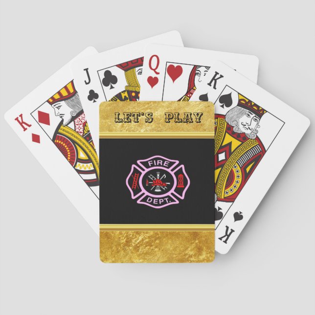 Fire Department logo Black And Pink Badge Poker Cards (Back)