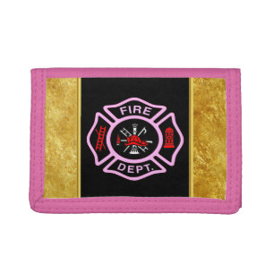 Fire Department logo Black And Pink Badge Tri-fold Wallet