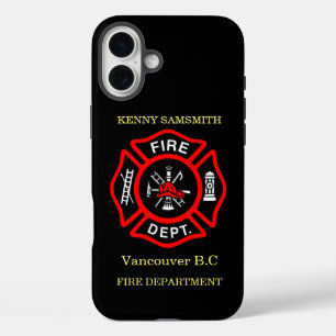 Fire Department logo Black And Red Badge11 iPhone 16 Plus Case