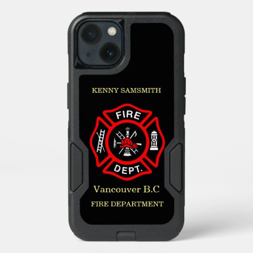 Fire Department logo Black And Red Badge11 OtterBo iPhone 13 Case