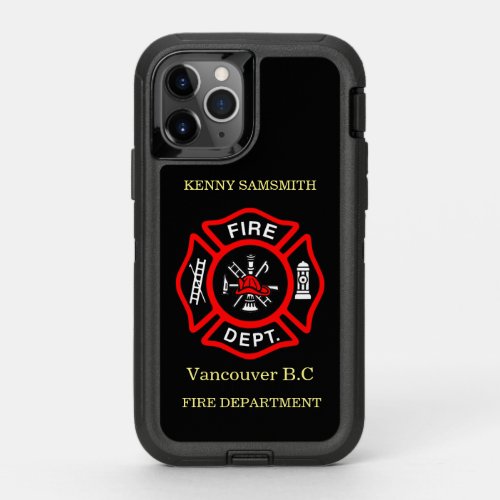 Fire Department logo Black And Red Badge11 OtterBox Defender iPhone 11 Pro Case